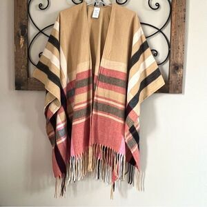 Woolrich Open Front Western Southwestern Fringe Plaid Blanket Wrap Shawl Poncho